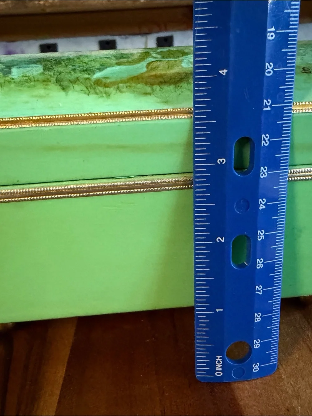 Vintage Green Dome Top Children Gardening Chest Box Signed Theda B.